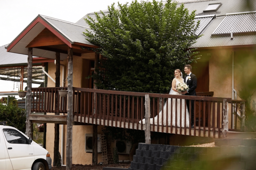 bride and groom at entrance